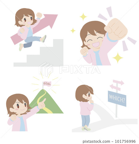Illustration set of a hand-drawn young woman (step up, selection, goal, achievement) Illustration set of a hand-drawn young woman (step up, selection, goal, achievement) 101756996