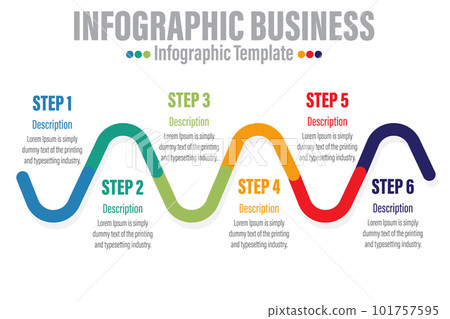6 Steps,Vector infographic template with four steps or options. Illustration presentation with line elements icons. Business concept design can be used for web, brochure, diagram, chart or banner 101757595