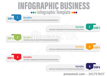Infographic design template with numbers Six 6 Steps, Six 6 option for Presentation infographic, Timeline infographics, steps or processes. Vector illustration. Infographic design template with numbers Six 6 Steps, Six 6 option for Presentation infographic, Timeline infographics, steps or processes. Vector illustration. 101757637