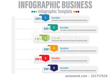 Infographic design template with numbers Six 6 Steps, Six 6 option for Presentation infographic, Timeline infographics, steps or processes. Vector illustration. 101757638