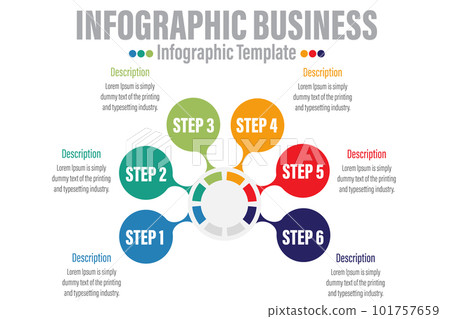 Business circle. timeline infographic icons designed for abstract background template with Six 6 Steps, Six 6 options. 101757659