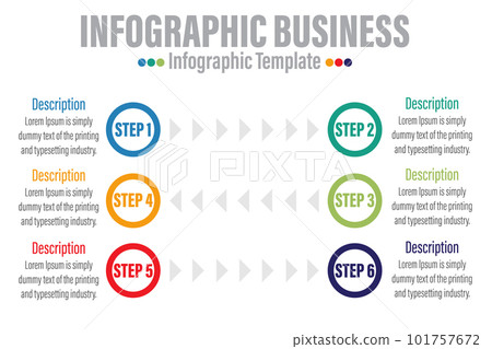 6 Steps, 6 option Modern Timeline diagram with progress circle, presentation vector infographic with circle. Infographic template for business. 101757672