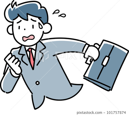 Upper body of a businessman running with a troubled expression Upper body of a businessman running with a troubled expression 101757874