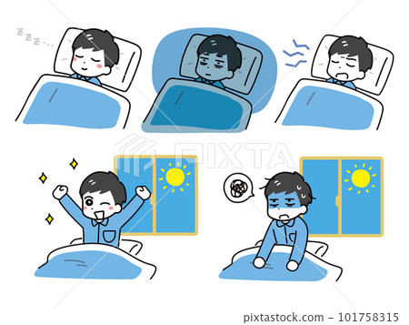 Illustration set of a young man in a futon and pajamas and sleeping (upper body) 101758315