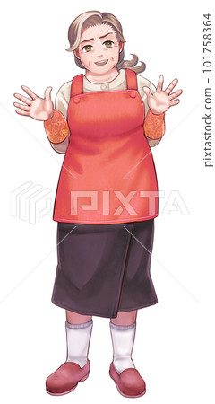 Full body illustration of a calm middle-aged woman's bad expression 101758364