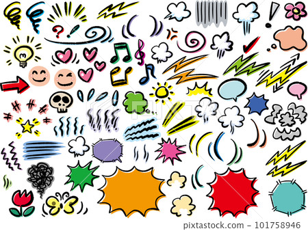 Set of various colorful hand-drawn comic parts Set of various colorful hand-drawn comic parts 101758946