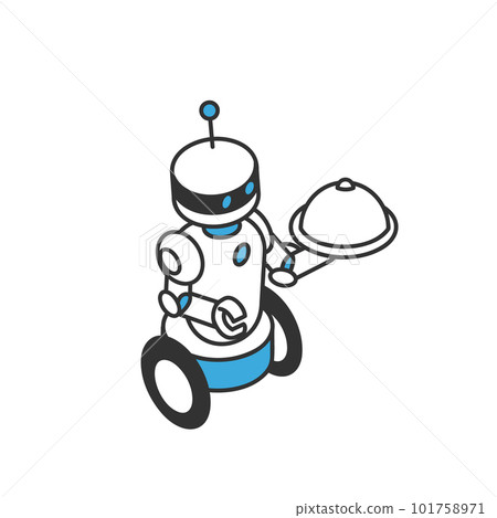 搬運飯菜的自動上菜機器人形象插畫素材 101758971