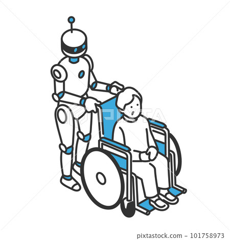 Image illustration material of a care-type robot that cares for a patient in a wheelchair 101758973