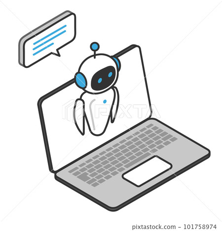 使用筆記本電腦與會話機器人聊天的圖像插圖材料 101758974