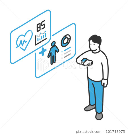 使用可穿戴終端檢查健康狀況的男性圖像插圖素材 101758975