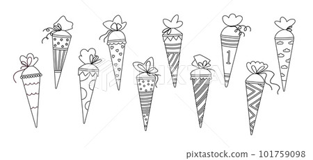 Set of candy,school cones for first grader in germany.Line vector illustration 101759098