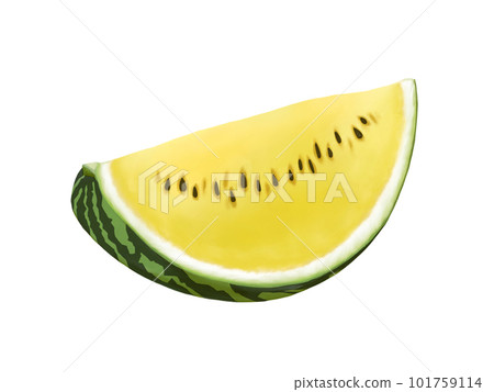 Realistic watercolor illustration of cut yellow seeded watermelon 101759114