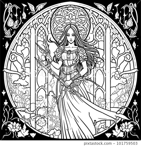 coloring book The image of a princess with a beautiful. Hand drawn princess zentangle and mandala style 101759503