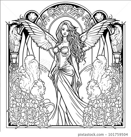 coloring book The image of a princess with a beautiful. Hand drawn princess zentangle and mandala style 101759504