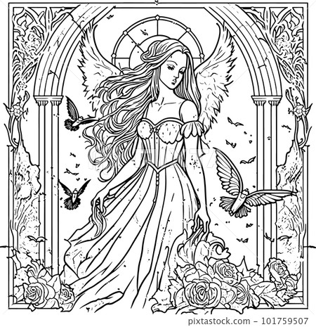 coloring book The image of a princess with a beautiful. Hand drawn princess zentangle and mandala style 101759507