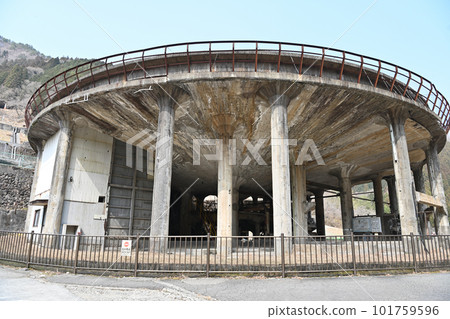 Ruins of Mikobata Ore Processing Site on a sunny spring day 101759596