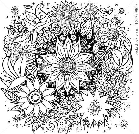 Coloring book with flowers, fruits. Hand drawn zentangle and mandala style,PNG, Transparency, Coloring book with flowers, fruits. Hand drawn zentangle and mandala style,PNG, Transparency, 101759969