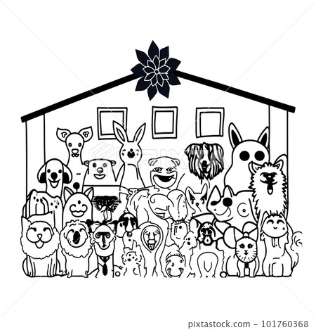 Cute Cats and dogs, Black and white coloring pages for kids, simple lines, cartoon style, happy, cute, funny, many things in the world Cute Cats and dogs, Black and white coloring pages for kids, simple lines, cartoon style, happy, cute, funny, many things in the world 101760368