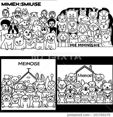 Cute Cats and dogs, Black and white coloring pages for kids, simple lines, cartoon style, happy, cute, funny, many things in the world 101760370