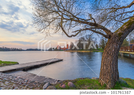 Beautiful evening landscape image of Trakai castle 101761387