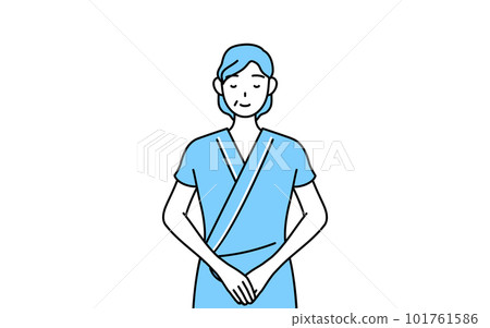 雙手合十鞠躬的中老年女性住院患者 雙手合十鞠躬的中老年女性住院患者 101761586