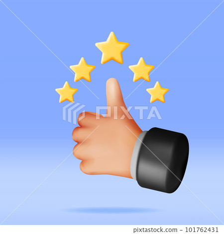 3D Thumb Up Pointing at Five Gold Star Rating 3D Thumb Up Pointing at Five Gold Star Rating 101762431