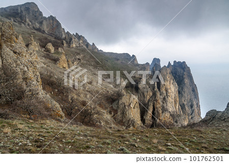 Rocks in Dead city. Khoba-Tele Ridge of Karadag Reserve in spring. Crimea 101762501