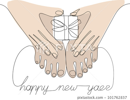 Continuous one line drawing of female legs and hans with gift on white background christmas sale concept. Vector illustration 101762837