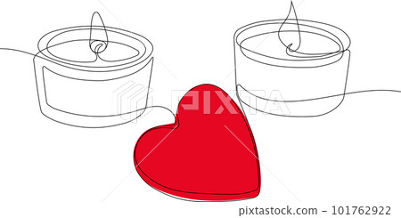 Continuous one line drawing of sromantic relaxing atmosphere, lighted candles with a sprig of flowers. Vector illustration for your minimal design. Continuous one line drawing of sromantic relaxing atmosphere, lighted candles with a sprig of flowers. Vector illustration for your minimal design. 101762922