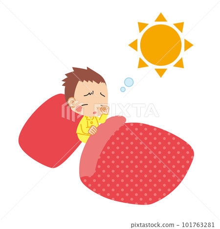 Illustration of a cute boy who wakes up in the morning and rubs his eyes sleepily White background clip art vector 101763281