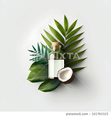 Coconut with coconut oil on white backgrounds. Ai illustration. Illustration 101763325