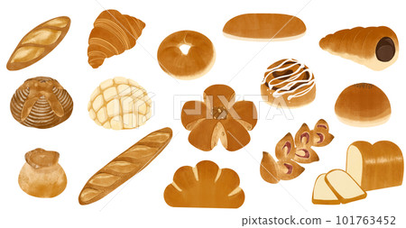 新鮮出爐的麵包套裝 法式麵包 甜瓜麵包 羊角麵包 麵包材料套裝 新鮮出爐的麵包套裝 法式麵包 甜瓜麵包 羊角麵包 麵包材料套裝 101763452