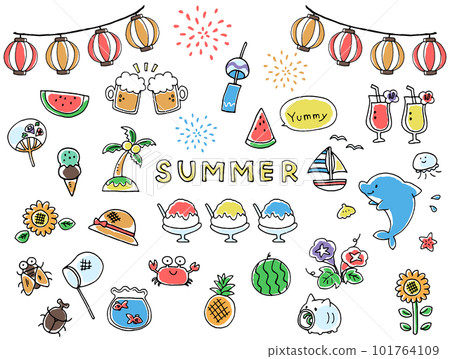 Summer hand-drawn illustration material icon set 101764109