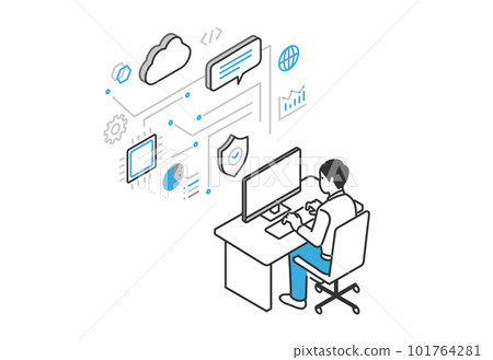 Image illustration material of a man who works using AI chat service 101764281