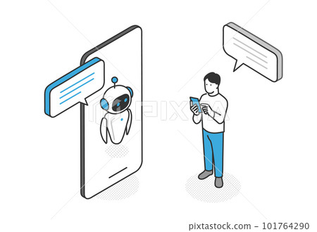 Image illustration of a man doing research using AI chat service 101764290