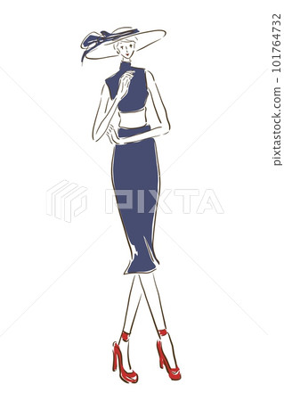 Parisienne girl fashionable illustration fashion hat 101764732