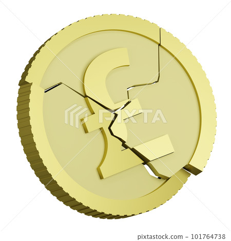 3D rendering of British pound coin with sign of British currency shattered into pieces falling apart. Depreciation of money, financial crisis. Realistic PNG illustration isolated on transparent back 3D rendering of British pound coin with sign of British currency shattered into pieces falling apart. Depreciation of money, financial crisis. Realistic PNG illustration isolated on transparent back 101764738