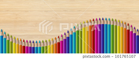 Colored pencil group isolated on wooden background. Panoramic banner background Colored pencil group isolated on wooden background. Panoramic banner background 101765107