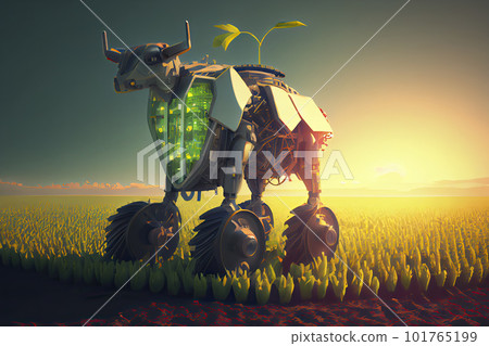 Smart robotic farmers concept, robot farmers, Agriculture technology, Farm automation 101765199