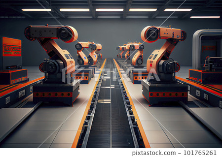 3d rendering robotic machines with conveyor line-插圖素材 [101765261] - PIXTA圖庫