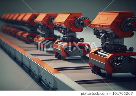 3d rendering robotic machines with conveyor line 3d rendering robotic machines with conveyor line 101765267