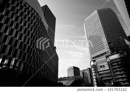 A stylish design building in front of the central exit of Osaka Station Black and white photo A stylish design building in front of the central exit of Osaka Station Black and white photo 101765282