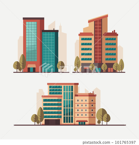 Vector illustration in simple geometric flat style. City landscape with buildings, offices, skyscrapers, business centers 101765397