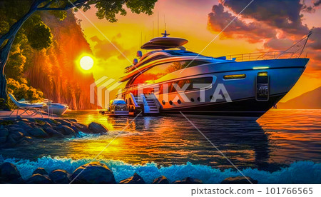Large boat floating on top of body of water Generative AI Large boat floating on top of body of water Generative AI 101766565