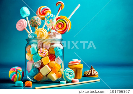 Jar filled with lots of colorful candy Generative AI Jar filled with lots of colorful candy Generative AI 101766567