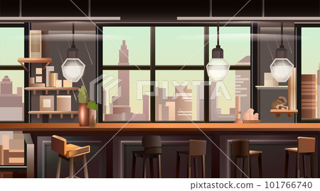 panoramic view of modern loft interior open space home office with furniture for corporate or freelance work 101766740