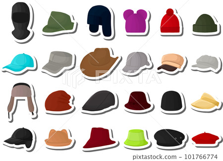 Illustration on theme big kit different types hats, beautiful caps Illustration on theme big kit different types hats, beautiful caps 101766774