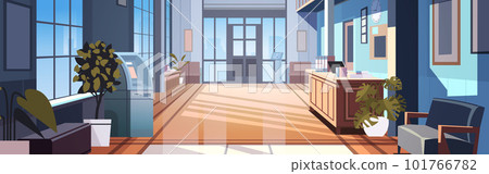 modern loft interior of office corridor with furniture empty no people business center hall horizontal 101766782