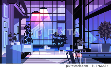 modern loft interior of night open space home office with furniture for corporate or freelance work 101766814
