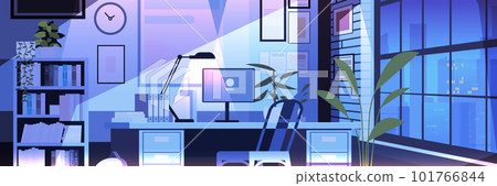 modern loft interior of night open space home office with furniture for corporate or freelance work modern loft interior of night open space home office with furniture for corporate or freelance work 101766844